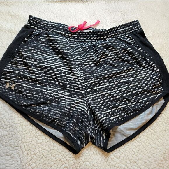 Under Armour HeatGear Running Shorts Womens M Semi-Fitted Black Gray  Lined - Picture 1 of 5